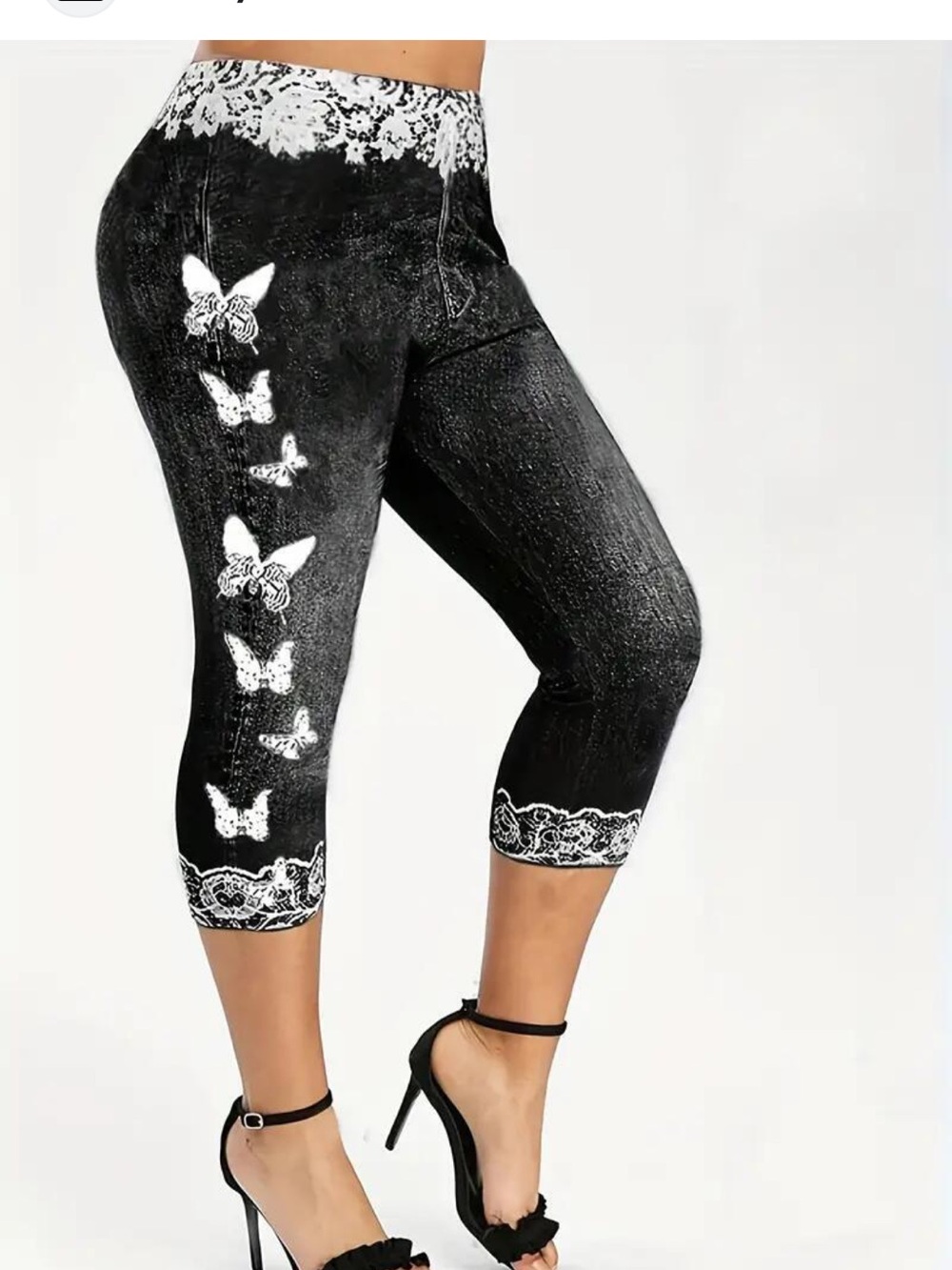 Women's cropped faux denim Capri pants with butterflies XXL